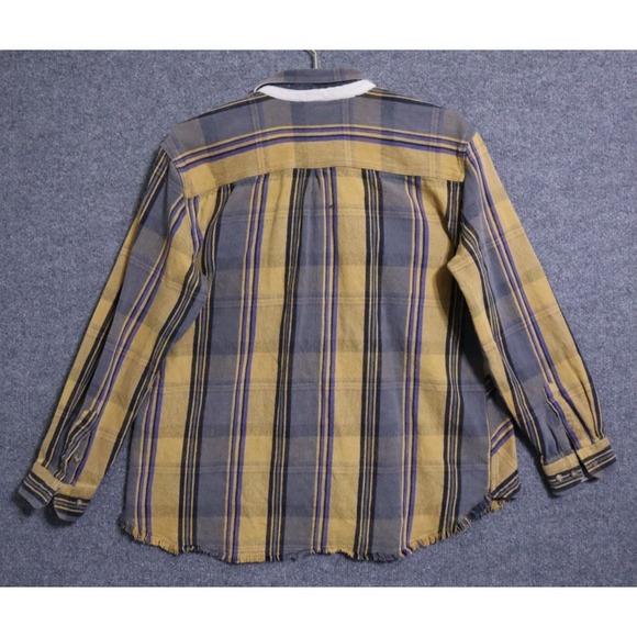 Free People Shirt Women Large Plaid Multi Flannel Raw Hem Fringe LS Bohemian‎ - Picture 3 of 3